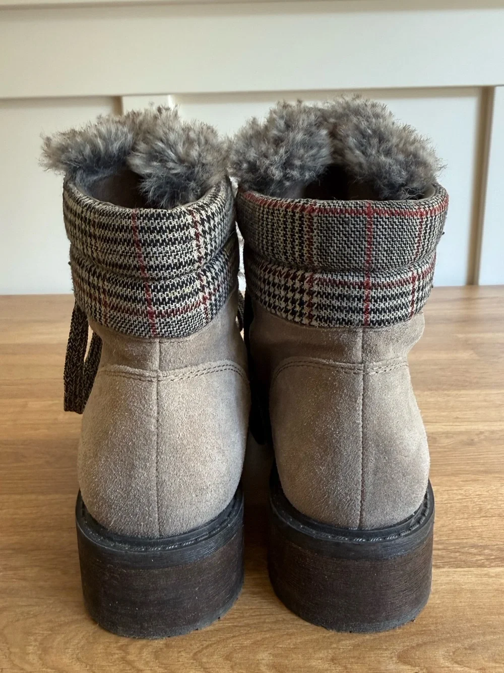 Sam Edelman Darrah Suede Lace Up Faux FurWinter Combat Boots Putty Gray wmn 7